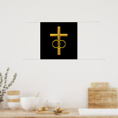 Golden 3-D Cross mit Hochzeitsrennen Poster (Küche)