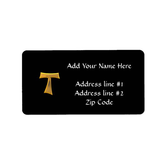Golden 3-D Look Franciscan Tau Cross Adressaufkleber (Vorne)