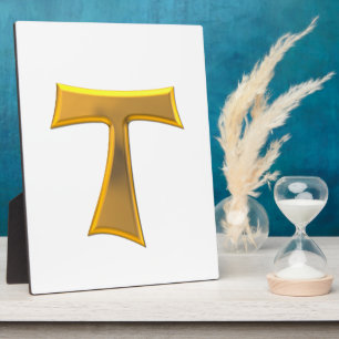 Golden 3-D Look Franciscan Tau Cross Fotoplatte