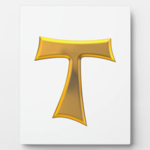 Golden 3-D Look Franciscan Tau Cross Fotoplatte