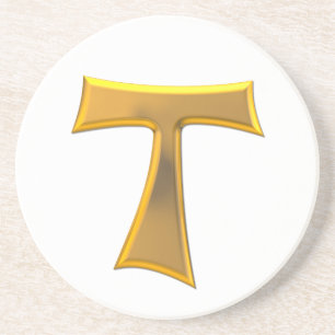 Golden 3-D Look Franciscan Tau Cross Getränkeuntersetzer
