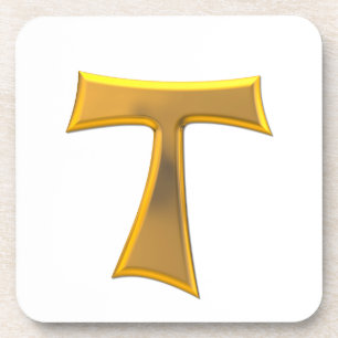 Golden 3-D Look Franciscan Tau Cross Getränkeuntersetzer