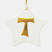 Golden 3-D Look Franciscan Tau Cross Keramik Ornament (Hinten)