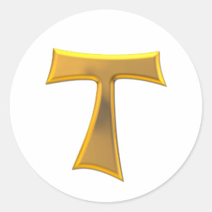 Golden 3-D Look Franciscan Tau Cross Runder Aufkleber