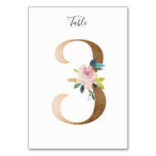 Golden 3 Floral Tischnummer Card