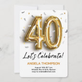 Golden 40 Years Birthday Invitation Einladung (Vorderseite)
