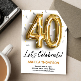 Golden 40 Years Birthday Invitation Einladung