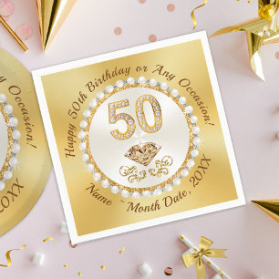 Golden, 50. Geburtstag Napkins Personalisiert, Serviette