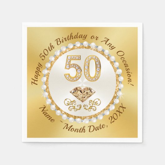 Golden, 50. Geburtstag Napkins Personalisiert, Serviette (Vorderseite)