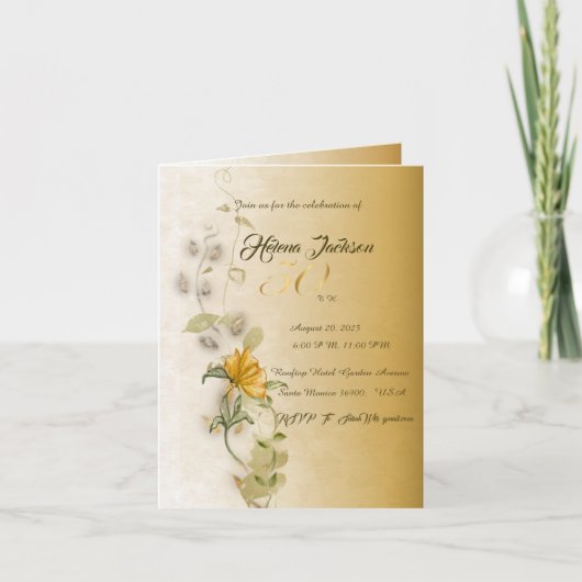 Golden 50. Geburtstagskarte Einladung (Vorderseite)