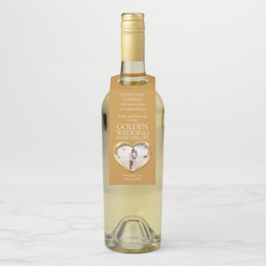 Golden 50. Hochzeit Foto zum Jubiläum Flaschenanhänger (Auf Flasche)