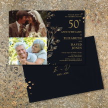 Golden 50. Hochzeitstag 2 Foto Einladung