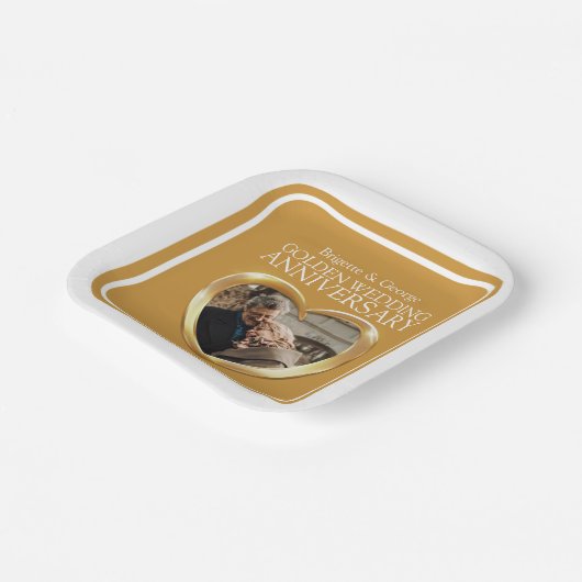 Golden 50. Hochzeitstag Foto Herzplatz Pappteller (Gewinkelt)
