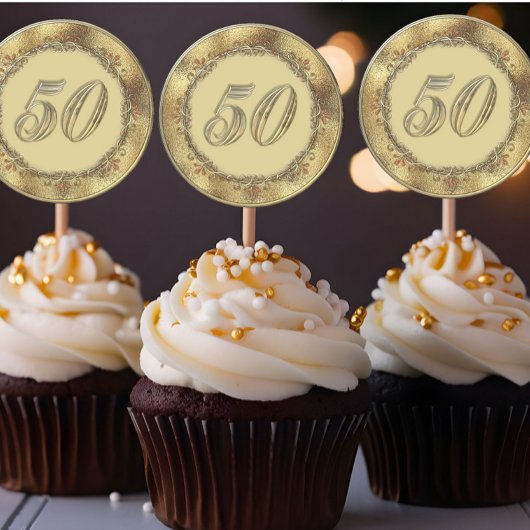 Golden 50 Jahre Cupcake Sticker Topper