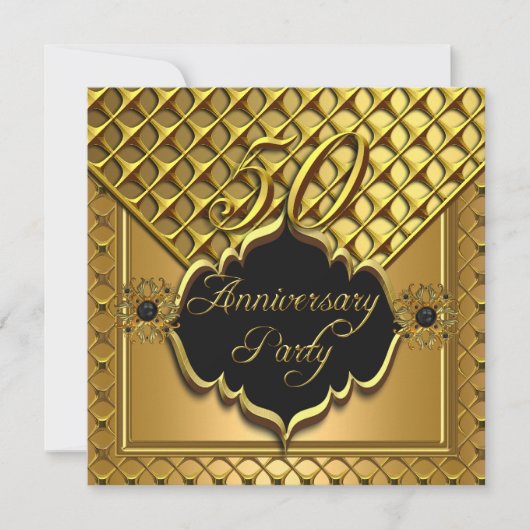 Golden 50 Jahre Elite Elite Elegantes Schwarzes Go Einladung (Vorderseite)