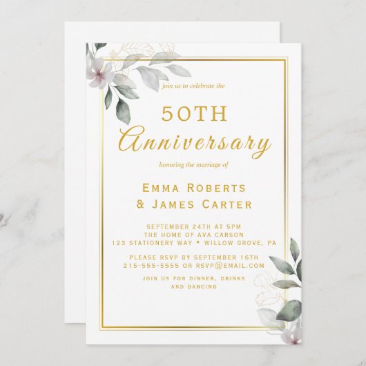 Golden 50 Jahre Jubiläum Einladung (Vorne/Hinten)