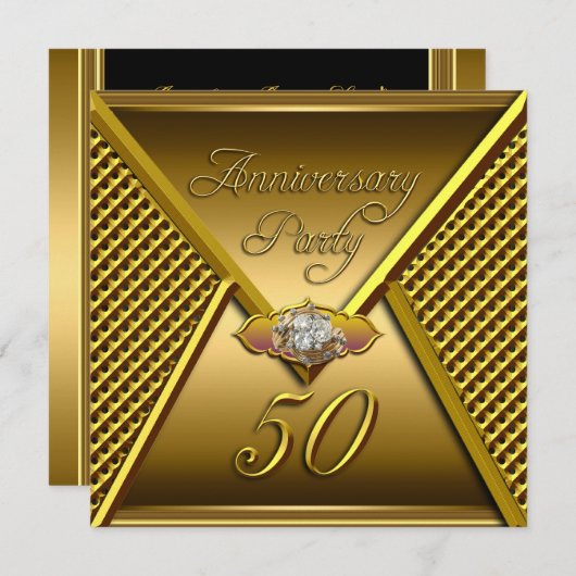 Golden 50 Jahre Jubiläum Elegant Wedding Gold Einladung (Vorne/Hinten)