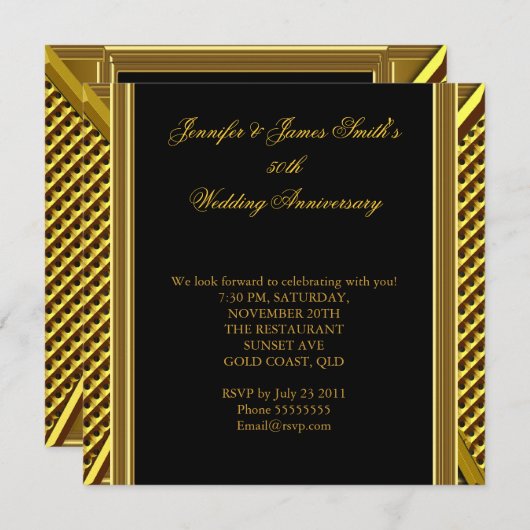 Golden 50 Jahre Jubiläum Elegant Wedding Gold Einladung (Vorne/Hinten)