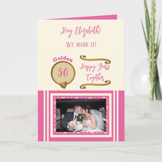 Golden 50. Jubiläum glückliche Jahre pink Creme Karte (Vorderseite)