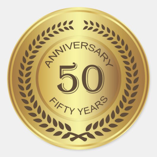 Golden 50. Jubiläum mit Lorbeerkorb-Aufkleber Runder Aufkleber (Vorderseite)