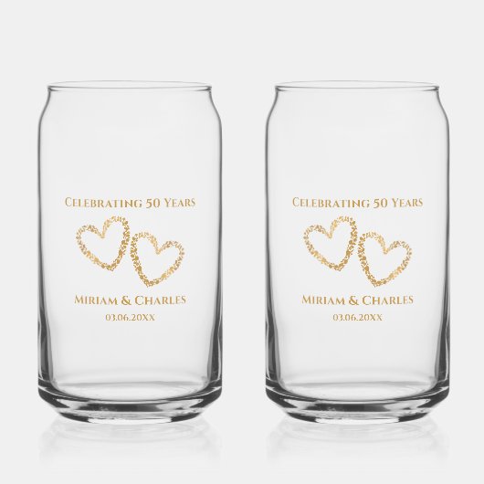 Golden 50 th Wedding Anniversary Heart Personalisi Dosenglas (Vorderseite)