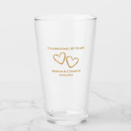 Golden 50 th Wedding Anniversary Heart Personalisi Glas