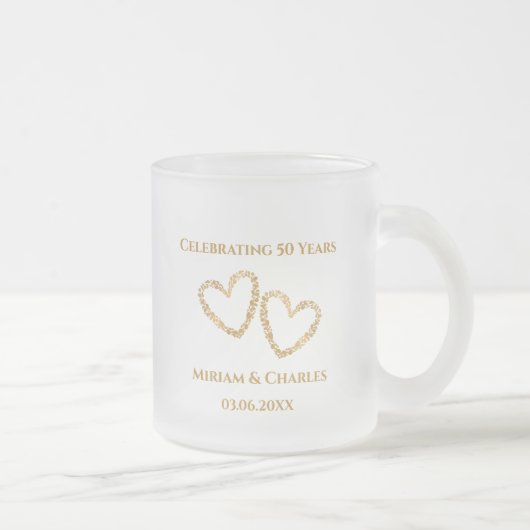 Golden 50 th Wedding Anniversary Heart Personalisi Mattglastasse (Rechts)