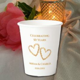 Golden 50 th Wedding Anniversary Heart Personalisi Pappbecher