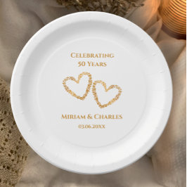 Golden 50 th Wedding Anniversary Heart Personalisi Pappteller