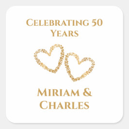 Golden 50 th Wedding Anniversary Heart Personalisi Quadratischer Aufkleber