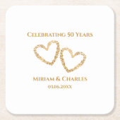Golden 50 th Wedding Anniversary Heart Personalisi Rechteckiger Pappuntersetzer (Vorderseite)