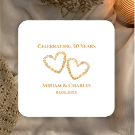 Golden 50 th Wedding Anniversary Heart Personalisi Rechteckiger Pappuntersetzer