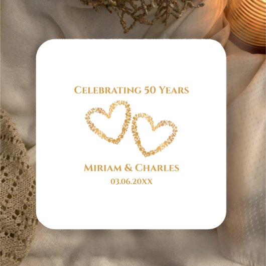 Golden 50 th Wedding Anniversary Heart Personalisi Rechteckiger Pappuntersetzer