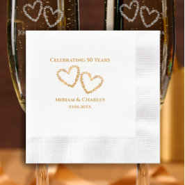 Golden 50 th Wedding Anniversary Heart Personalisi Serviette