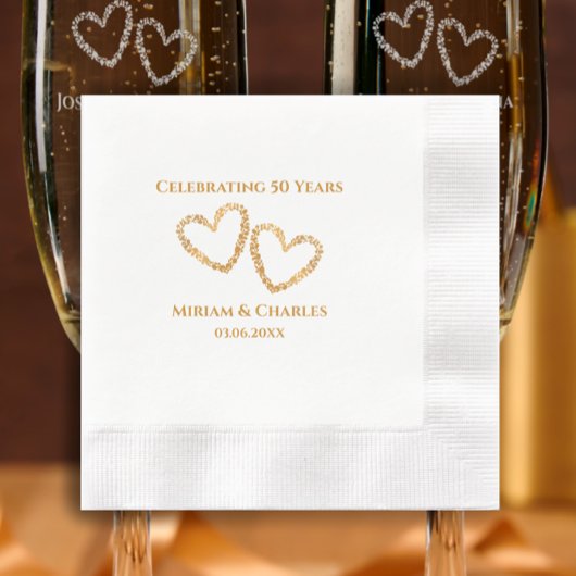 Golden 50 th Wedding Anniversary Heart Personalisi Serviette