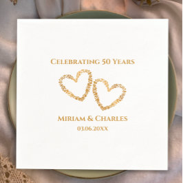 Golden 50 th Wedding Anniversary Heart Personalisi Serviette