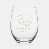 Golden 50 th Wedding Anniversary Heart Personalisi Weinglas Ohne Stiel (Vorderseite)
