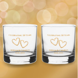 Golden 50 th Wedding Anniversary Heart Personalisi Whiskyglas