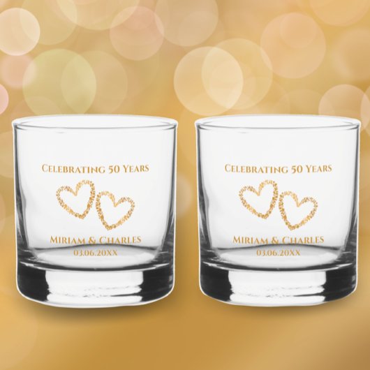 Golden 50 th Wedding Anniversary Heart Personalisi Whiskyglas
