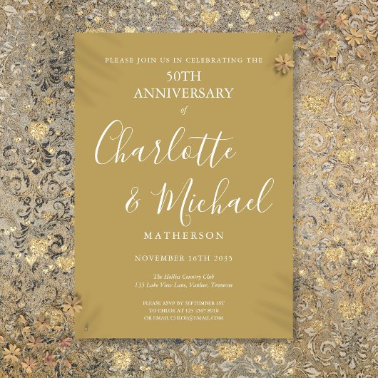 Golden 50 th Wedding Anniversary Modern Script Einladung