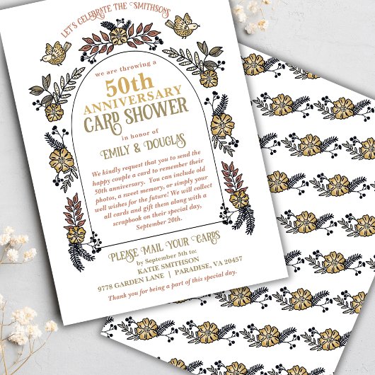 Golden 50. Wedding Anniversary Card Dusche Einladung
