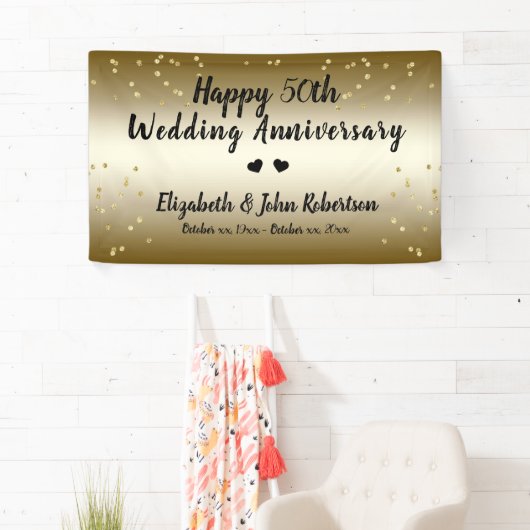 Golden 50. Wedding Anniversary Confetti Elegant Banner (Insitu)