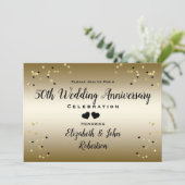 Golden 50. Wedding Anniversary Confetti Elegant Einladung (Stehend Vorderseite)