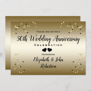 Golden 50. Wedding Anniversary Confetti Elegant Einladung