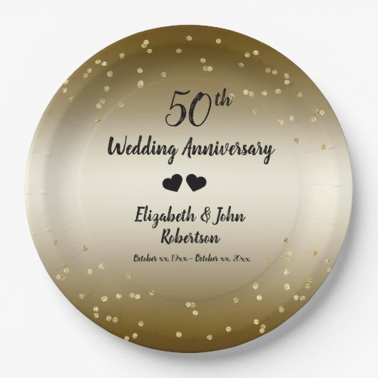 Golden 50. Wedding Anniversary Confetti Elegant Pappteller (Vorderseite)