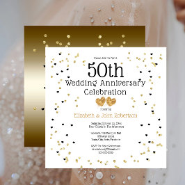 Golden 50. Wedding Anniversary Confetti Gold Einladung