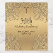 Golden 50. Wedding Anniversary Crucifix Weinetikett (Einzelnes Label)