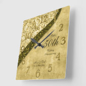 Golden 50. Wedding Anniversary Keepake Quadratische Wanduhr (Winkel)