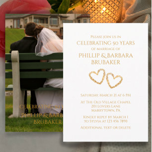 Golden 50. Wedding Anniversary Party Herz Foto Einladung
