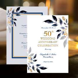 Golden 50. Wedding Jubiläum Gold und Marine Einladung
